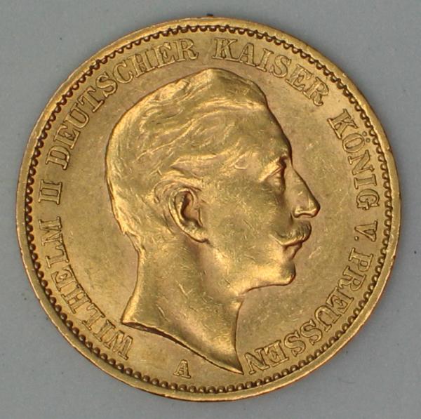 20 Mark "Wilhelm II", Reichsgold, Goldmark 1911, Deutsches Reich, 900er Gold, Berlin