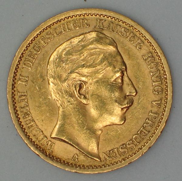 20 Mark "Wilhelm II", Reichsgold, Goldmark 1907, Deutsches Reich, 900er Gold, Berlin