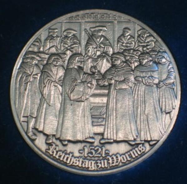 Silbermedaille "Martin Luther" "1521 Reichstag zu Worms", 1000 Feinsilber, Gewicht: 17,3g in OVP