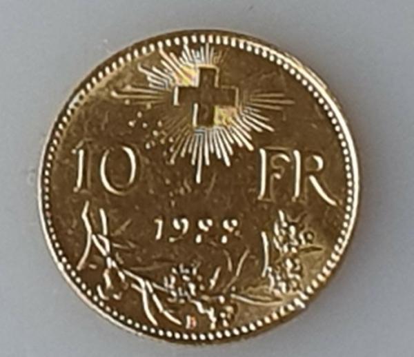 10 SRFS "Vreneli" 1922 B, Schweiz, 900 Gold