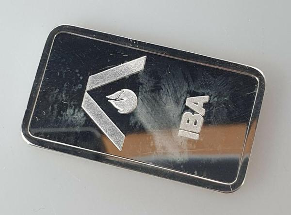 Historischer Degussa Silberbarren 1 oz, Feinsilber 999 in OVP, Rückseitenmotiv