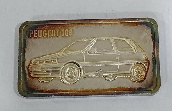 Historischer Silberbarren -Peugeot- 1 oz Feinsilber 999, Rückseitenmotiv: Peugeot 106