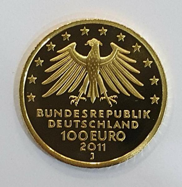 100 Euro Gold 2004 "Wartburg" mit original Münzetui und Beschreibung, 1/2 oz Feingold 999,9