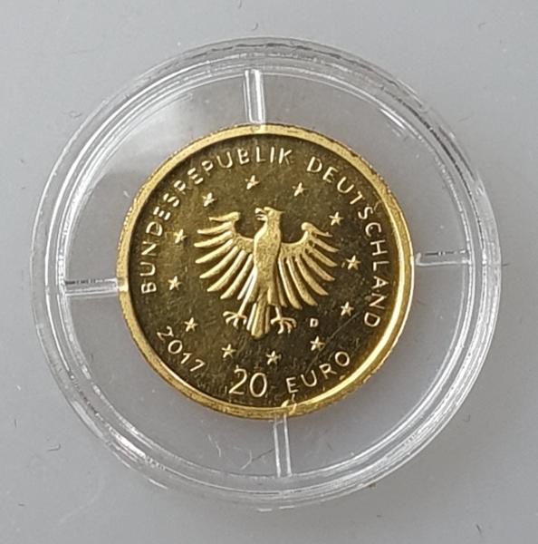 20 Euro Gold 2017 D Heimische Vögel "Pirol" mit original Münzetui und Beschreibung, 1/8 oz Feingold 999,9