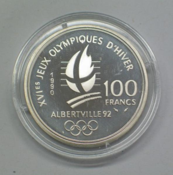 100 Francs 1990 XVI. Olympische Winterspiele, Albertville 1992 - Bob, Frankreich, Silber 900
