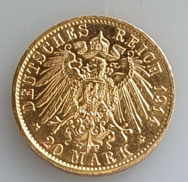 20 Mark "Wilhelm II Uniform", Reichsgold, Goldmark 1914, Deutsches Reich, 900er Gold, Berlin