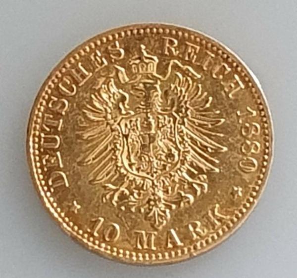 10 Mark "Wilhelm von Preussen", Reichsgold, Goldmark 1880, Deutsches Reich, 900er Gold, Berlin