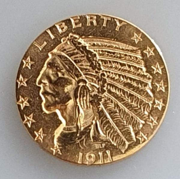 5$ US "Indian Head" 1911 USA 900er Gold