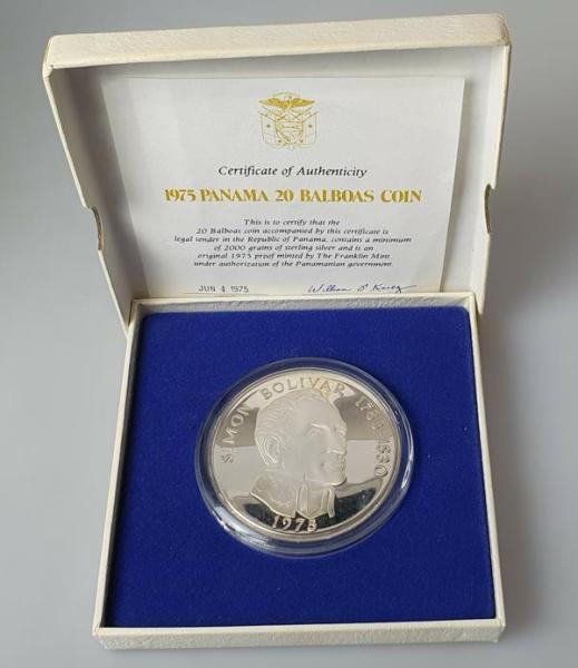 20 Balboas "Simon Bolivar aus 925er Silber in OVP