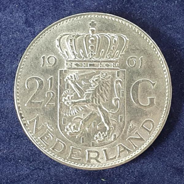 2 1/2 Gulden 1961, Königin Juliana, Niederlande, Silber 720