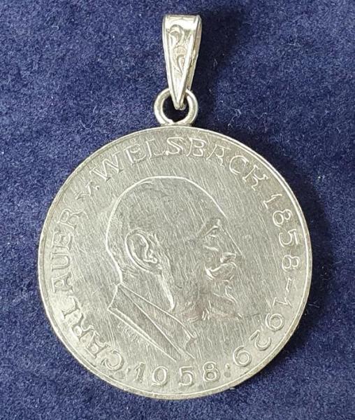 Münzanhänger "Carl Auer von Welsbach 1958" Österreich 25 Schilling - Münze aus 800er Silber