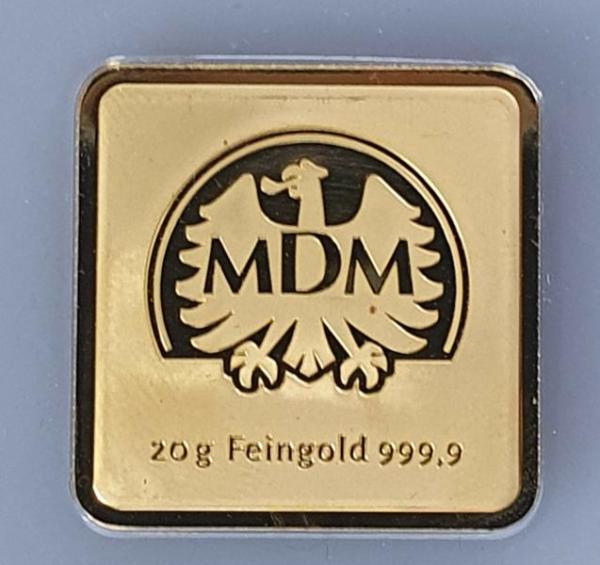 20 Gramm MDM Goldbarren 999,9 Feingold in OVP