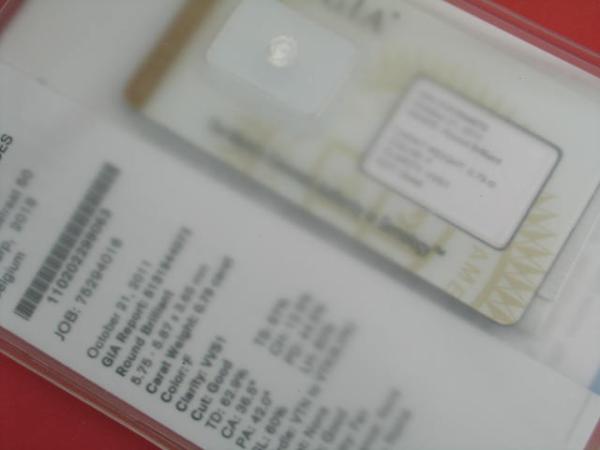 Diamant im Brillantschliff 0.79 ct/ VVS1 mit GIA Report Top Wesselton / F Laser Inscription Registry