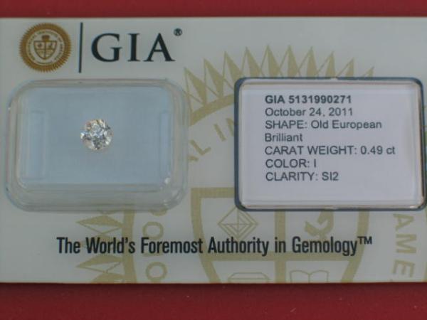Diamant im Old European Cut 0.49 ct/ SI 2 "I" mit GIA Report und Laserinscription