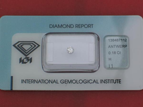Diamant im Brillantschliff 0.18 ct/ H/ I1/ G/ G/ F/ N mit IGI Report