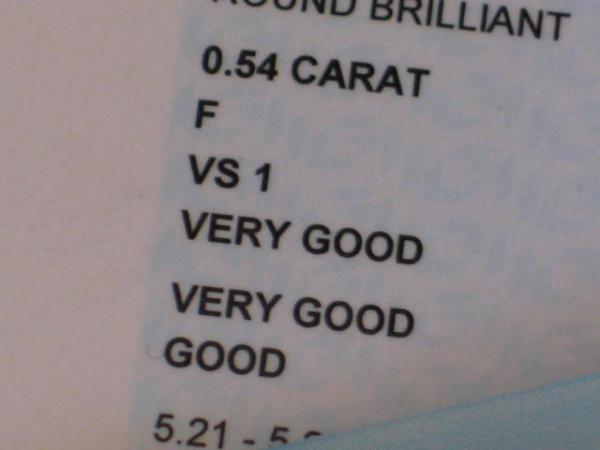 Diamant im Brillantschliff "F" 0.54 ct / VS1/ VG/ VG/ G/ N mit IGI Report