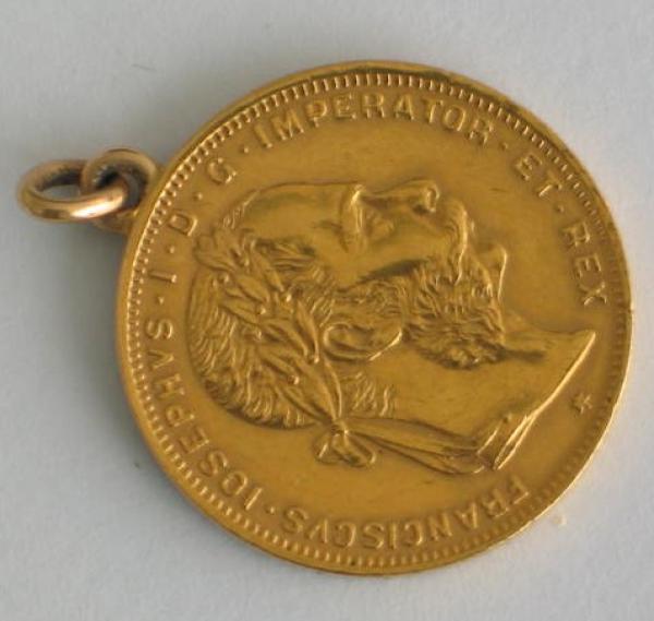 Münzanhänger "8 Florin - 20 Franken, Kaiser Franz-Joseph I" Österreich, 900er Gold
