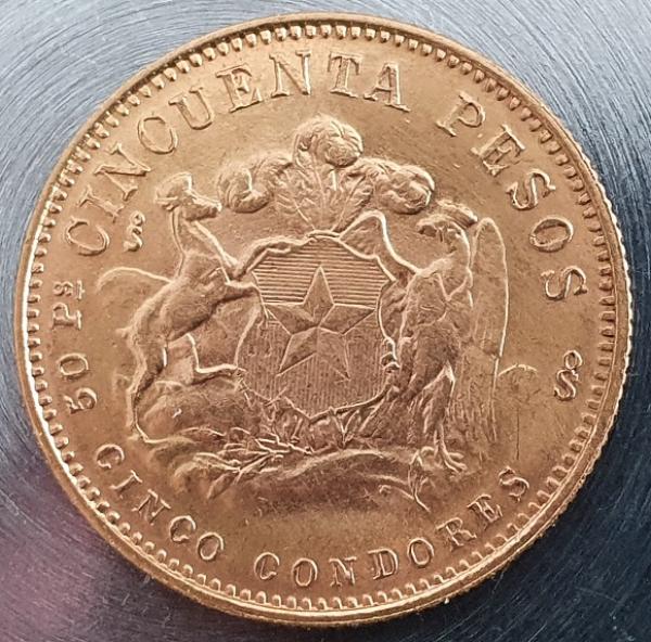 50 Pesos Chile, 1965, 900er Gold