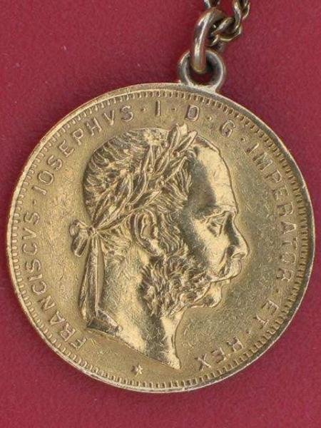 Münzanhänger 8 Florins / 20 Francs - Franz Joseph I 900er Gold Jahrgang 1892