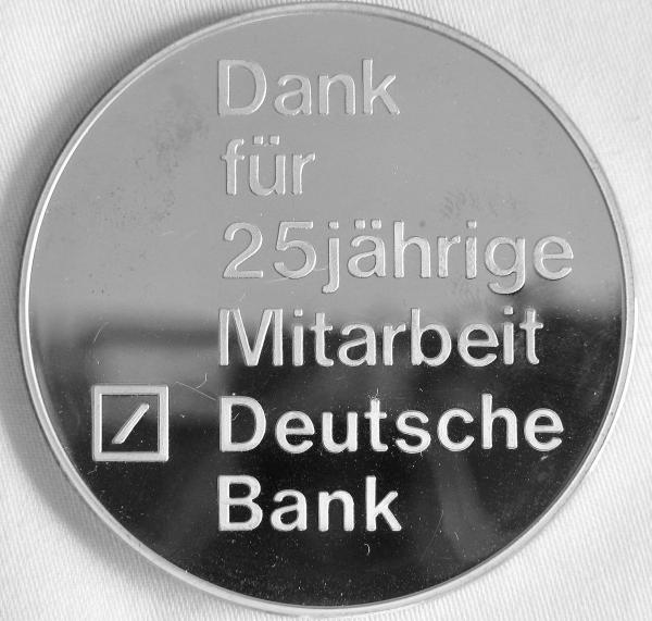 Medaille aus 925er Silber "Deutsche Bank" "25 Jahre Mitarbeit"