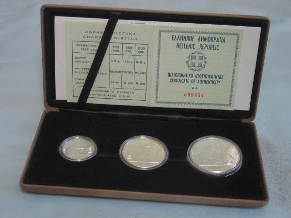 Griechenland Leichtathletik EM 1982 900er Silber Set 100+250+500 Drachme 1981 in OVP