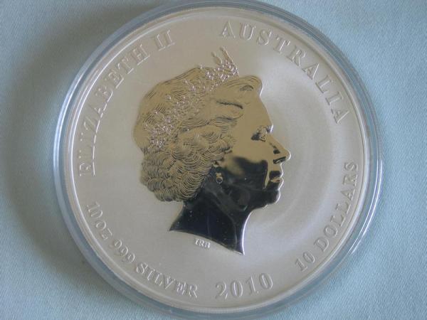 10 oz 999 Silver 2010 "Year of the Tiger" Lunar II, Elizabeth II Australia 10 Dollars