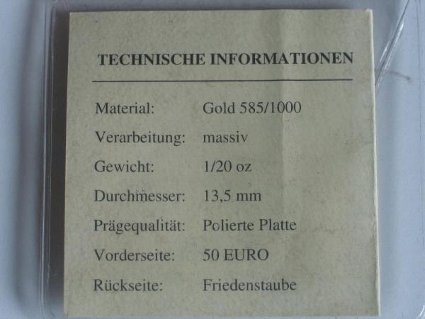 Göde Medaille "Die ersten Europrägungen aus Gold" 585er Gold 1/20 oz mit Zertifikat