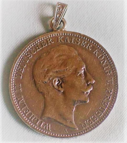 Münzanhänger Drei Mark "Wilhelm II - Preussen" 1912 A aus 900er Silber, Gewicht: 17g