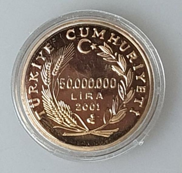 Goldmünze Türkei 50.000.000 Lira Aquila Chrysaetos mit Diamant 2001