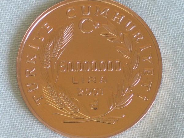 Goldmünze Türkei 50.000.000 Lira Aquila Chrysaetos mit Diamant 2001