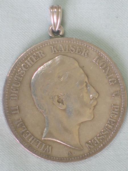 Münzanhänger Fünf Mark "Wilhelm II - Preussen" 1894 A aus 900er Silber