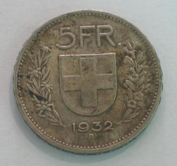 5 Franken Alphirte Schweiz "Confoederatio Helvetica" 1932 B, Silbermünze