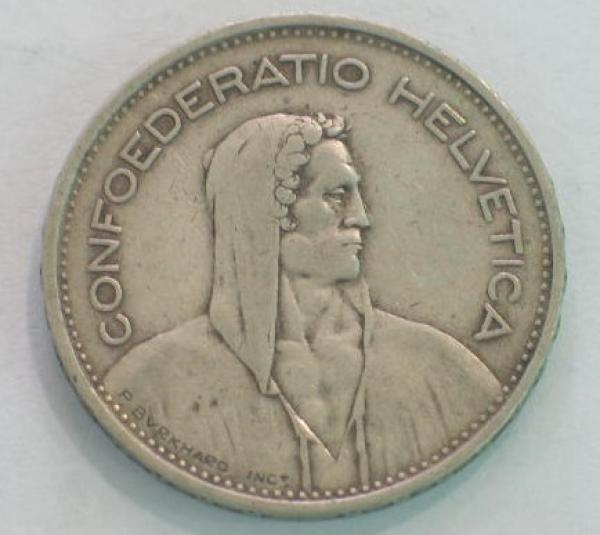 5 Franken Alphirte Schweiz "Confoederatio Helvetica" 1932 B, Silbermünze