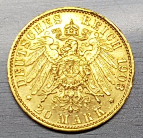 20 Mark "Wilhelm II", Reichsgold, Goldmark 1903, Deutsches Reich, 900er Gold, Berlin