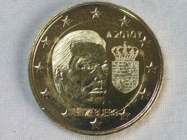 Sonderedition "2 Euro" Sondermünze, Luxemburg, vergoldete Kursmünze aus dem Jahr 2010
