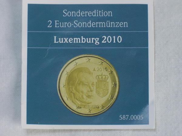 Sonderedition "2 Euro" Sondermünze, Luxemburg, vergoldete Kursmünze aus dem Jahr 2010