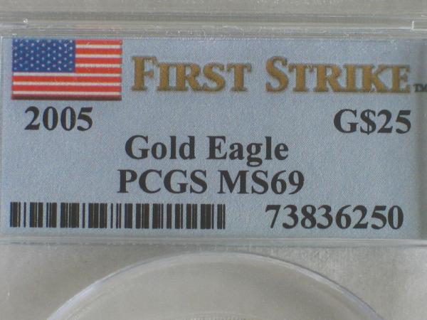 25 $ Dollar "Gold Eagle" First Strike, USA 2005, 1/2 oz Feingold, MS69, PCGS 89978