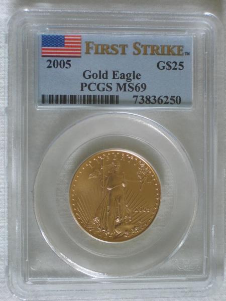 25 $ Dollar "Gold Eagle" First Strike, USA 2005, 1/2 oz Feingold, MS69, PCGS 89978
