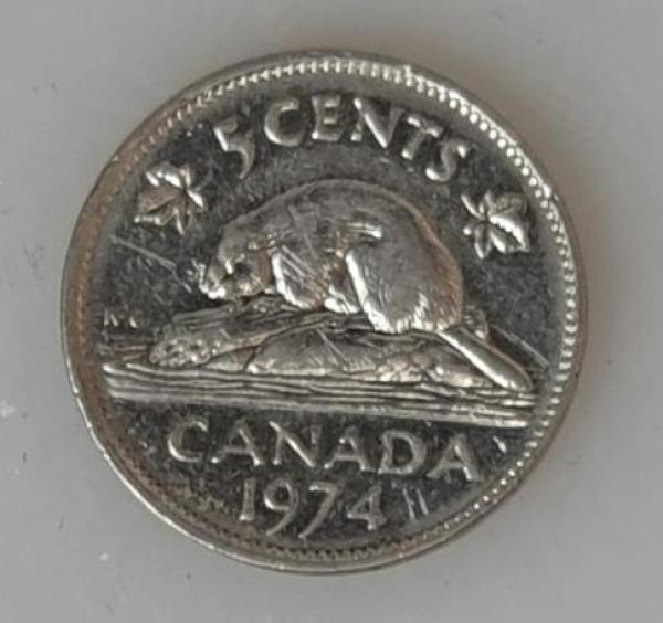 5 Cents, Kanada, Kursmünze aus dem Jahr 1974