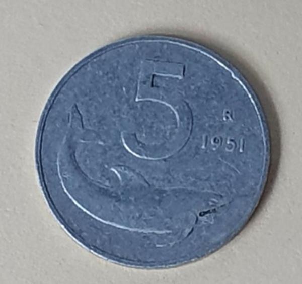 5 Lire, Italien, Kursmünze aus dem Jahr 1951