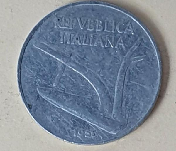 10 Lire, Italien, Kursmünze aus dem Jahr 1955