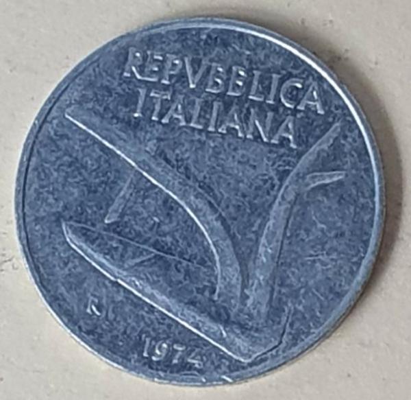 10 Lire, Italien, Kursmünze aus dem Jahr 1974