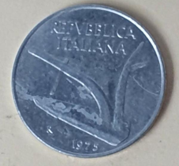10 Lire, Italien, Kursmünze aus dem Jahr 1975
