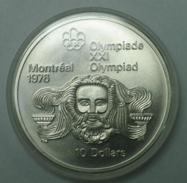 10 Dollars Canada 1976 XXI Olympiade 1974 -Kopf des Zeuss- 925er Sterlingsilber