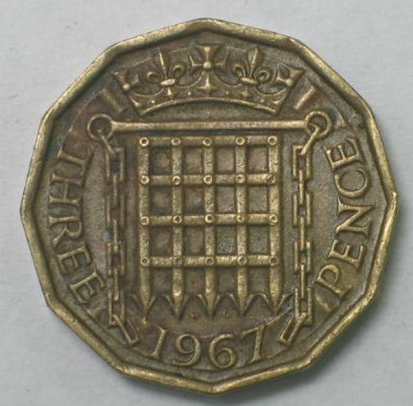 3 Pence 1967 "Fallgitter" Großbritannien - Elisabeth II-