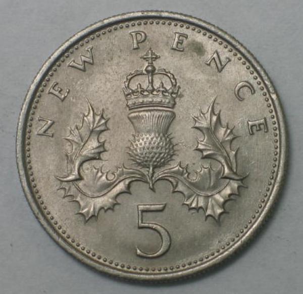 5 New Pence Elisabeth II 1970, Großbritannien 1968-1981