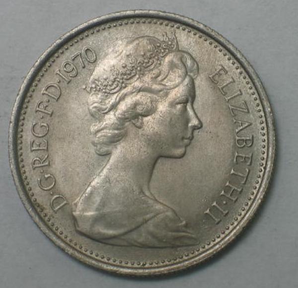 5 New Pence Elisabeth II 1970, Großbritannien 1968-1981