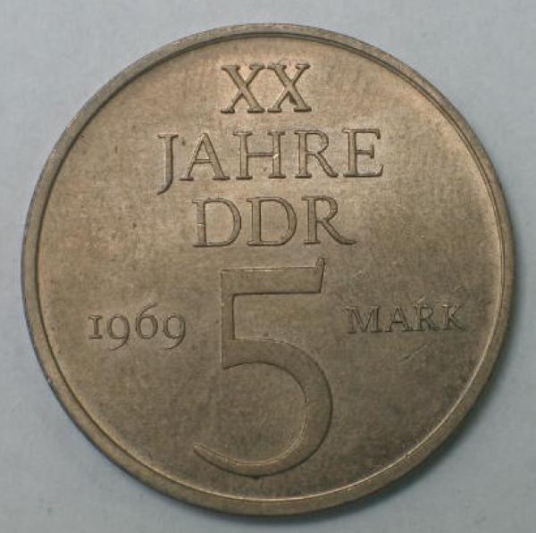 5 Mark "20 Jahre DDR" 1969 Gedenkmünze -Deutsche Demokratische Republik-