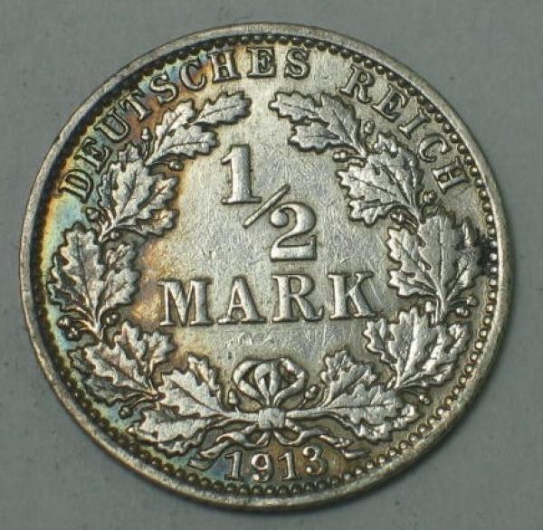 1/2 Mark 1913 J, Deutschland - Silber