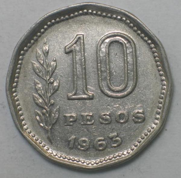 10 Pesos 1963, Argentinien